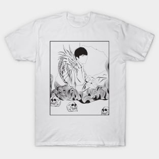 Man With Dragon Line Art T-Shirt